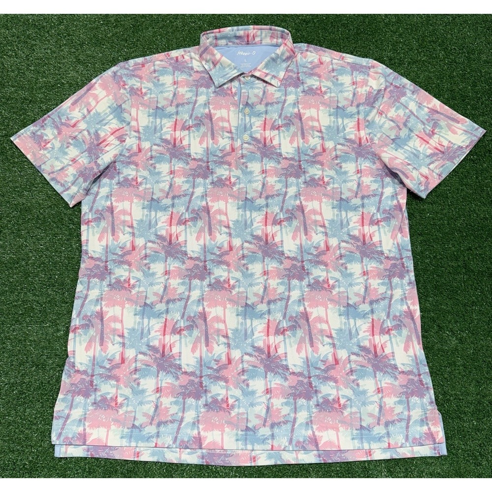 johnnie-O McFly Polo Mens M Barbados Blue Palm Tree Prep Performance Golf